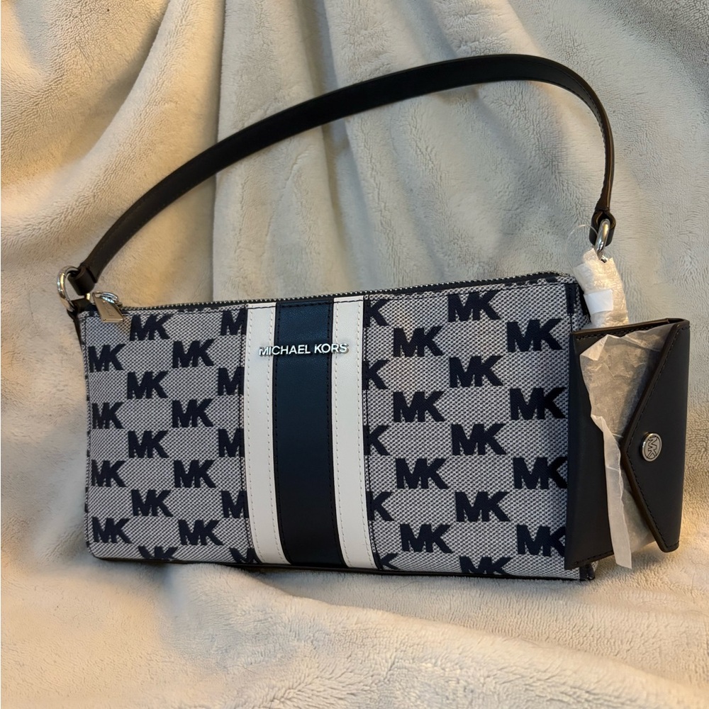 Michael Kors Navy and White Purse with Cardholder